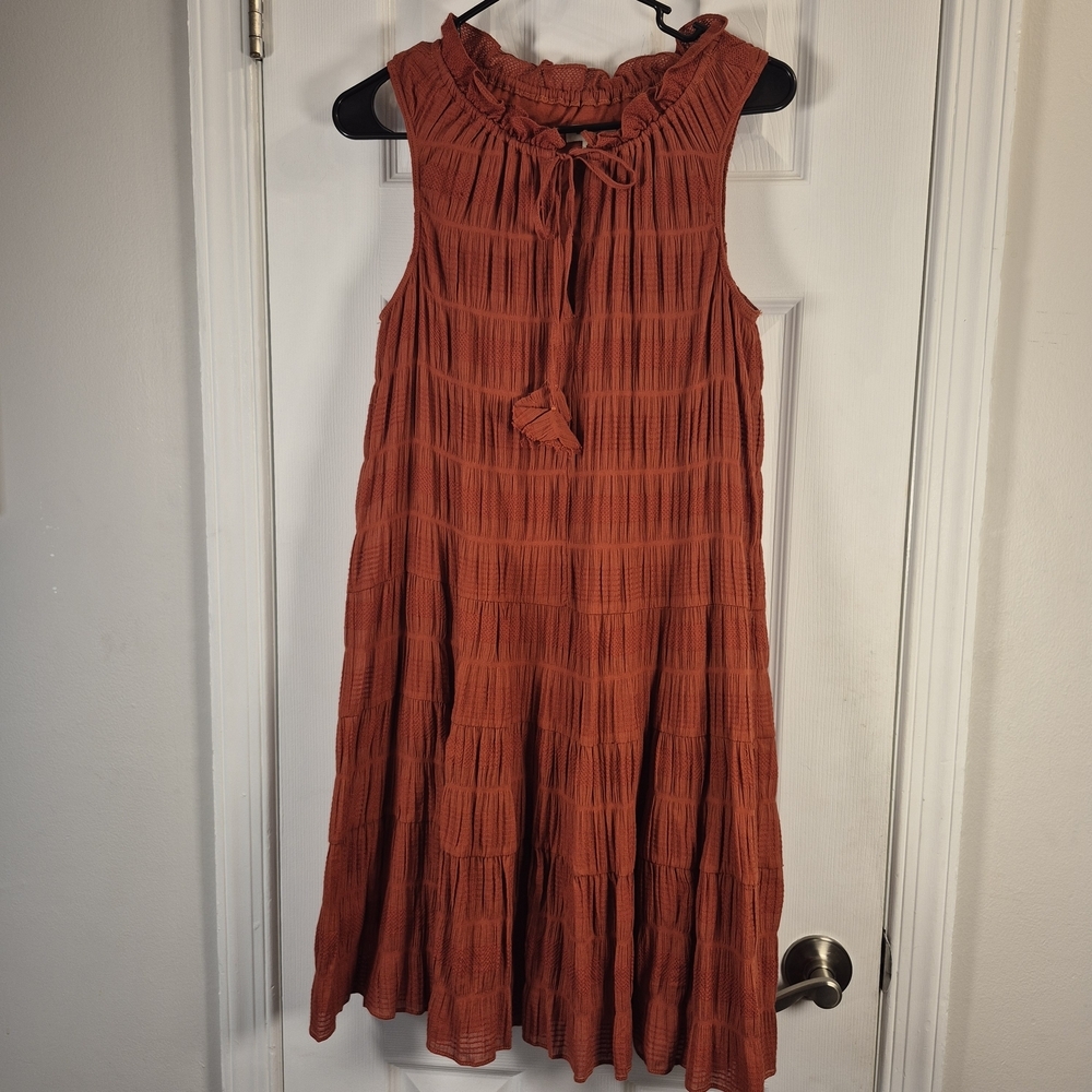 Max Studio Burnt Orange Copper Smocked Tiered Midi Dress S Boho